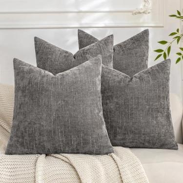 Imagem de Cozoomy Conjunto de 4 capas de almofada decorativas macias texturizadas 40,6 x 40,6 cm, capa de almofada aconchegante para casa de fazenda, para cama, sofá, sala de estar, cinza