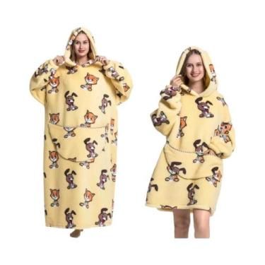 Imagem de Cobertor De Flanela Oversized Com Mangas, Moletom De Inverno Para Mulh