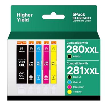 Imagem de SHEENGO Cartuchos de tinta 280XXL 281XXL compatíveis com tinta 280 e 281 PGI-280XXL CLI-281XXL para TR8620a Tinta para Pixma TR8520 TR8620a TS6320 TR7520 TS6120 TS6220 TS8220 TS9520 Impressora para