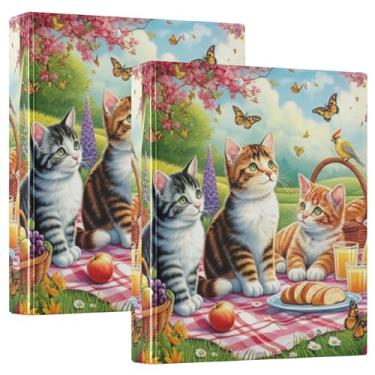 Imagem de Fichário gatinho vibrante cena primavera gatos 3,5 polegada comporta 200 folhas fofas pastas de portfólio floral anel redondo fichário de escritório, 31,5 x 27 x 6 cm, 1 pacote