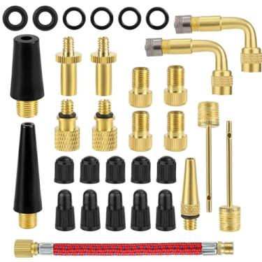Imagem de Conjunto de adaptador de válvula de bicicleta de 32 peças, adaptador de válvula de pneu de bicicleta de latão, kit de inflador de pneu para bicicletas, bolas esportivas, dispositivo inflável para