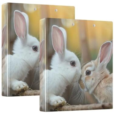 Imagem de Custom Rabbits Bunny Kiss Engraçado 3 anéis 1,5 polegadas fichário 200 folhas de impressão carteira fichário bonito anel redondo fichário de escritório, 31,5 x 27 x 6 cm, pacote com 2