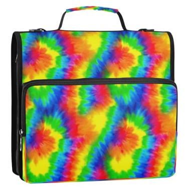 Imagem de Bolsa para fichário com 3 anéis de arte abstrata colorida em aquarela com alça de ombro, organizador com zíper, comporta 500 folhas para escola, escritório, viagens