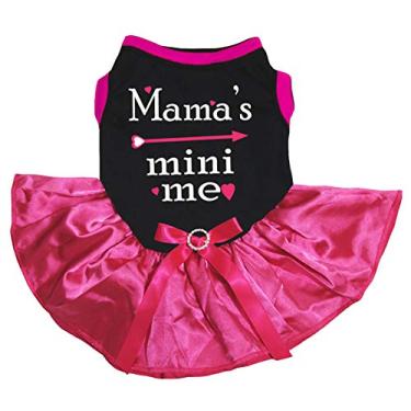 Imagem de Petitebella Mama's Mini Me Camisa de Algodão Preta Rosa Quente Tutu Vestido para Cachorro (Rosa Choque Cetim, Pequeno)