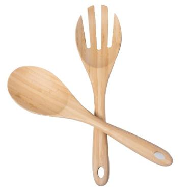 Imagem de Zarocrus Servidores de salada, utensílios de cozinha – pinças grandes de salada de bambu, ferramentas de servir de madeira ecológicas, cabo longo, colher e garfo para cozinhar, misturar e cozinhar