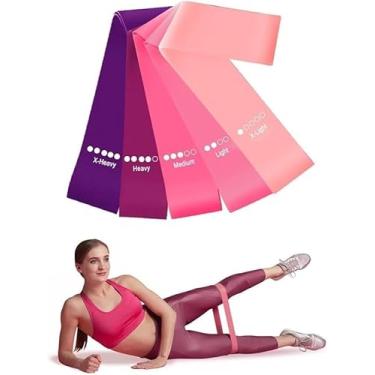 Imagem de Kit 5 Mini Bands Elástico para Exercício Treino Academia em Casa 5 Níveis de Intensidade (Rosa)