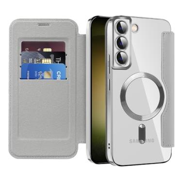 Imagem de MEMAXELUS Capa carteira para Samsung Galaxy S26+ Plus compatível com MagSafe, [bloqueio RFID] Capa magnética à prova de choque de couro PU flip premium com compartimentos para cartão transparente à