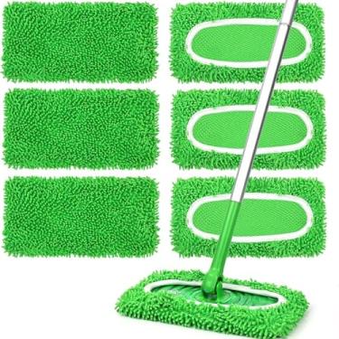 Imagem de Almofadas de esfregão de microfibra reutilizáveis, 6 peças de substituição compatíveis com esfregão Swiffer, refis e panos laváveis para limpeza de piso de madeira (verde grama)