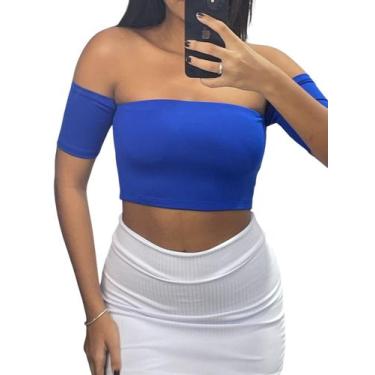 Imagem de Top Cropped Feminino Manga Curta Ciganinha Suplex - Use WM, Azul royal