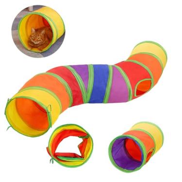 Imagem de Túnel para Gatos 4 Entradas 123cm Dobrável – Brinquedo Interativo Pet, Labirinto Colorido com Bolinha