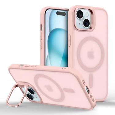 Imagem de Capinha Capa Case tecnológica Premium Para iPhone 15 Plus de 6,7 Polegadas - Anti impacto e proteção para câmeras com suporte retrátil e acabamento Micro-Mate Fosco (ROSA MICRO-MATE)