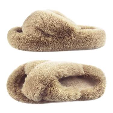 Imagem de MAJOALLURE Chinelos ortopédicos femininos ajustáveis com suporte de arco bico aberto, veludo cotelê, sapatos para quarto, ambientes internos e externos, Marrom, 37