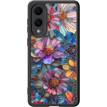 Imagem de DEENAKIN Capa fofa para Samsung Galaxy S25 Edge, capa rígida floral estética, compatível com Magsafe, capa protetora fina retrô moderna exclusiva para mulheres e meninas, flores vibrantes definidas