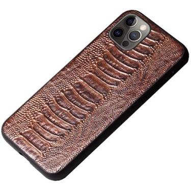 Imagem de VEVEL Capa de telefone com padrão de pé de avestruz, capa traseira de couro com tudo incluso à prova de choque para Apple iPhone 12 Pro (2020) 6,1 polegadas, (cor: CAF)