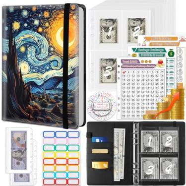 Imagem de Fichário de economia de dinheiro, 100 envelopes desafio de economia de dinheiro, envelopes de dinheiro e 3 rastreadores de planejamento de orçamento, livro de couro PU A5 para economizar dinheiro