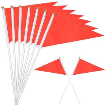 Imagem de Pacote com 25 mini flâmulas de cor sólida de mão pequenas bandeiras vermelhas em bastão em miniatura triângulo simples sublimação em branco bandeira triangular faça você mesmo para festa, evento