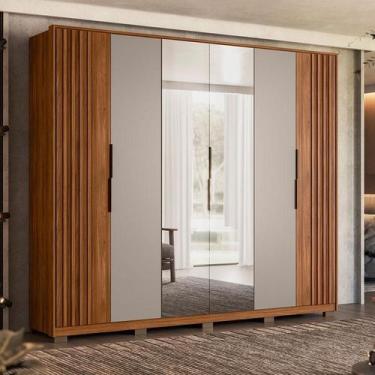 Imagem de Guarda Roupa Casal Ripado Atrice Ambiente 6 Portas Nogueira Nude Prime