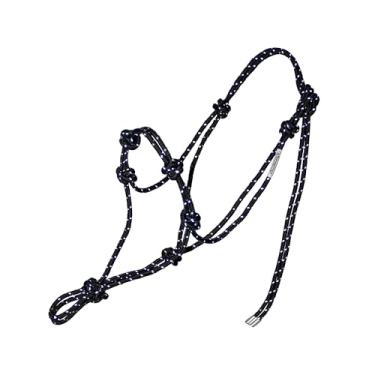 Imagem de Horzmetnex Cabresto de corda de 4 nós para cavalos – Corda rígida forte de 1/10.2 cm Cabresto de treinamento sem mordidas, leve e ajustável (preto estrelado, ano)