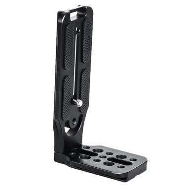 Imagem de Maxmoral Suporte em forma de L de alumínio preto de 39 x 75 x 135 mm com orifícios de parafuso de 1/4 polegada e 3/8 polegadas, instalação de montagem para câmera com almofadas de borracha