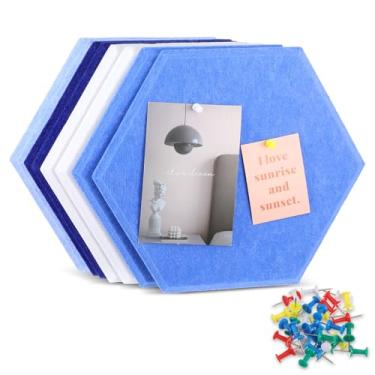 Imagem de 8 peças de azulejos hexagonais de feltro de cortiça, 30 cm x 25 cm, placa de feltro autoadesiva grande para parede, escritório, escola, casa, decoração de parede, adesivos, fotos, fotos, memorandos