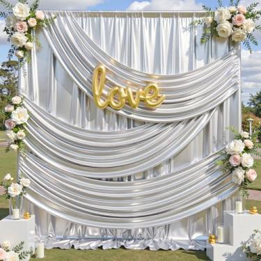 Imagem de Cortina de fundo de lantejoulas prateadas de 50 x 3 m - 4 painéis de 1,5 x 3,5 m sem rugas, pano de fundo brilhante para fotografia, aniversário, casamento, fundo de formatura
