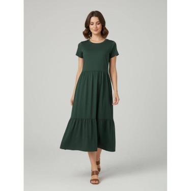 Imagem de Vestido Midi Três Marias De Algodão Verde Escuro