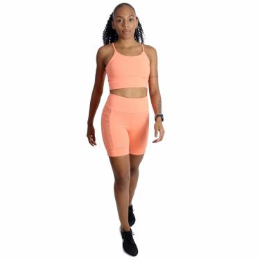 Imagem de Conjunto Top Wear + Short Running Laranja para Corrida Com sustentação e Bolsos-Feminino