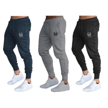 Imagem de KIT COM 03 CALÇAS DE MOLETOM MASCULINA PLUS SIZE SLIM SPORT WOOKS - M10P-AZUL-CINZA-PRETO-G1-Masculino