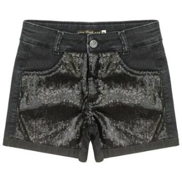 Imagem de Shorts Juvenil Look Jeans c/ Paetê Preto - UNICA - 4-Feminino
