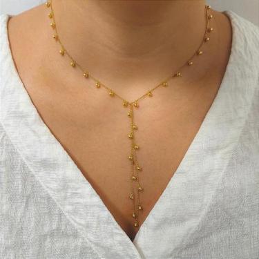 Imagem de Colar Gravata de Ouro 18k com Esferas Elegantes e Design Moderno - no-