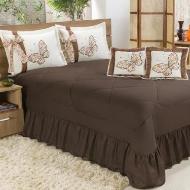 Imagem de Kit Cobre Leito Borboletas Casal Super King 07 Peças Marrom - ATELIÊ E