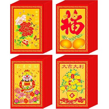 Imagem de Envelopes vermelhos chineses de Ano Novo Pacote com 160 em 4 Designs Lucky Chinese Red Pocket Envelopes de cartão de felicitações de Ano Novo Papel Hong Bao Pacotes vermelhos para Festival da