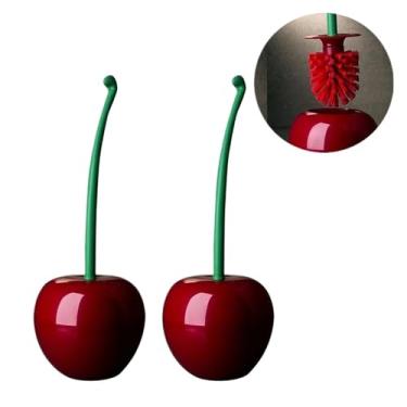 Imagem de Escova de vaso sanitário criativa em forma de cereja escova de limpeza de banheiro cabo longo suporte de vaso sanitário escova de banheiro conjunto de acessórios (vermelho, médio)