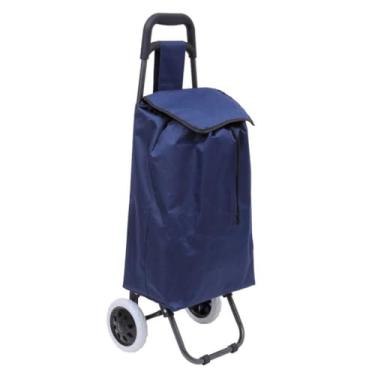 Imagem de Carrinho de compras, carrinho de mercado, reforçado, dobrável, com rodas, capacidade de carga 30 kg.(azul)