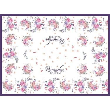 Imagem de XCHI Toalha de mesa retangular, luas, flores, estrelas, Ramadan Kareem, toalha de mesa retangular, para sala de jantar, decoração de festa em casa, 152 x 300 cm