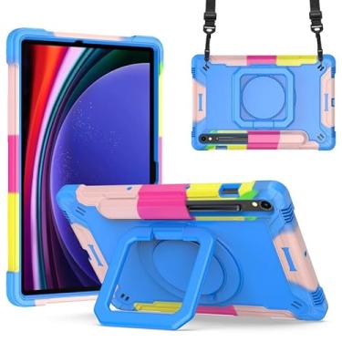 Imagem de DETUOSI Capa para Samsung Galaxy Tab S10 Lite/S10 FE/S9 FE 27.7 cm/ S9 27.9 cm, capa à prova de choque com suporte giratório de 360° e alça de ombro, capa resistente para Galaxy S10 Lite, azul