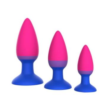 Imagem de Kit Plug Anal De Silicone Com Ventosa Kit com 3 Tamanhos P M G Em Silicone Com Ventosa PL095