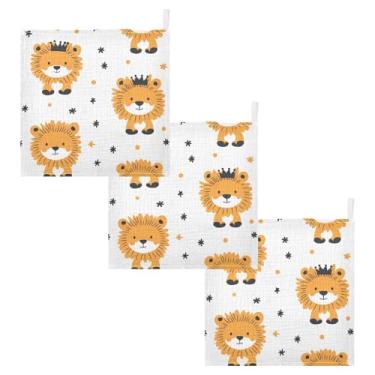 Imagem de STAYTOP Lindas toalhas de banho de musselina de leão pacote com 3 - panos macios de rosto para recém-nascidos, toalhas de banho e rosto absorventes para bebês, lenços de algodão para bebês, toalhas de