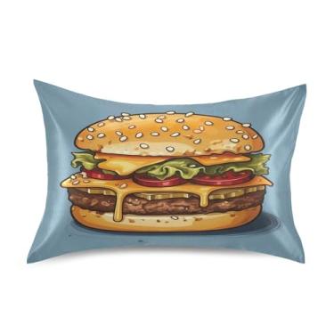 Imagem de xigua Fronha de cetim hambúrguer para cabelo e pele, lavável à máquina, antiderrapante, refrescante, almofada queen com fecho de envelope, 50,8 cm x 76,2 cm