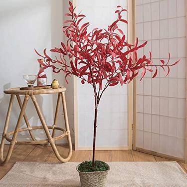 Imagem de Bonsai artificial linda planta artificial em vaso de oliveira, árvore artificial fácil de limpar, disponível em duas cores, 1 peça. Decoração de planta falsa (Cor: Vermelho) (Vermelho)