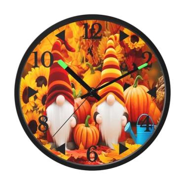 Imagem de STAYTOP Relógio de parede LED de folhas de outono e gnomo para quarto com brilho noturno, relógios de parede com iluminação silenciosa de 30 cm para decoração de sala de estar, controle de som