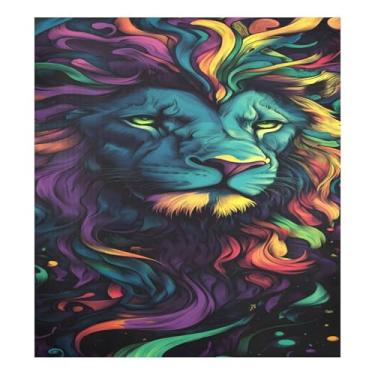 Imagem de Qilmy Capa magnética artística colorida de leão para lava-louças 58 x 66 cm para porta da frente capas decorativas de geladeira adesivo de folha magnética para máquina de lavar louça painel de