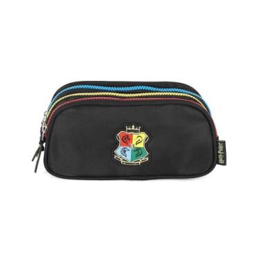 Imagem de Estojo Escolar Triplo Luxcel Harry Potter Hogwarts Logo Preto, Preto, 