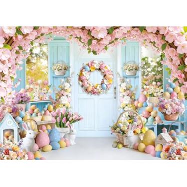 Imagem de Pano de fundo de páscoa primavera floral coelho colorido ovos fotografia fundo feliz Páscoa crianças festa de aniversário decoração chá de bebê adereços de cabine de fotos suprimentos para eventos 20