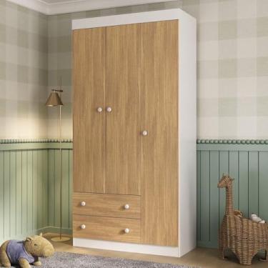 Imagem de Guarda-roupa Infantil 92cm 3 Portas e 2 Gavetas Encanto Multimóveis Mp4447 Branco/madeirado