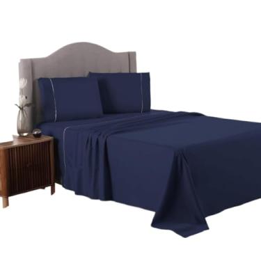 Imagem de Kit Lençol Cama Casal 400 Fios Percal(AZUL MARINHO,KING)