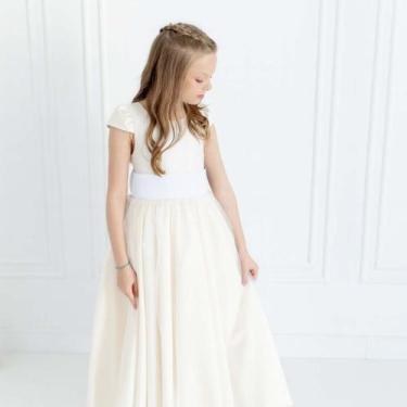 Imagem de Vestido longo Off White com Faixa e Laço BRANCO Infantil Festa elegânc