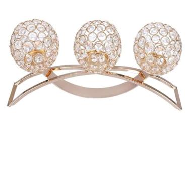 Imagem de Castiçal de cristal, castiçal de cristal, suporte de vela de cristal, bola de cristal de ferro de 3 braços, suporte romântico à luz de velas para festa, casa, casamento, decoração de mesa, aniversário
