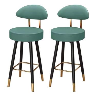 Imagem de Banquetas de bar conjunto de 2 bancos de bar de couro sintético cadeiras de bar giratórias com encosto e apoio para os pés, bancos de bar acolchoados altura do balcão para casa, pub, C