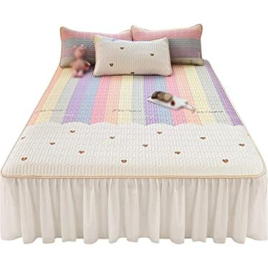 Imagem de THJKUPO Novo tapete de saia de cama de látex para ar condicionado, lavável à máquina, não deforma, capa protetora antiderrapante (180 x 200 cm)